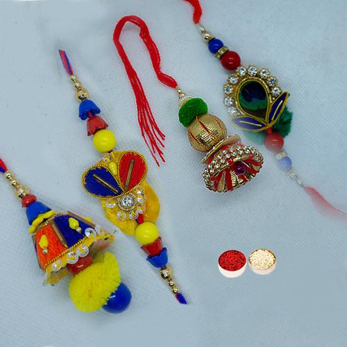 Fabulous Rakhi Special Bhaiya Bhabhi Rakhi Lumba Set (2 Pair) with free Roli Tilak and Chawal for this Raksha Bandhan