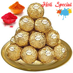 Daintily Arranged Ferrero Rocher Chocolates in a Golden Plated Thali