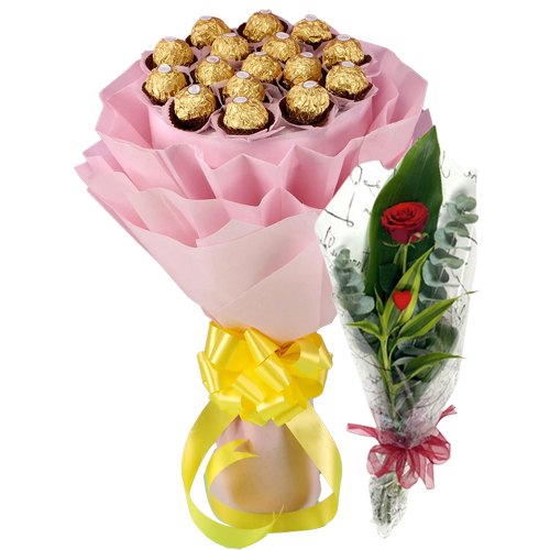 Marvelous Bouquet of Ferrero Rochher Chocolate with Free Single Red Rose