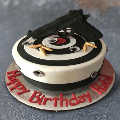 Mouthwatering Eggless Gun Theme Chocolate Cake