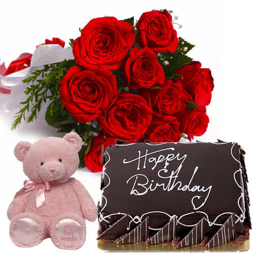 Eggless Chocolate Cake with Red Roses   Teddy