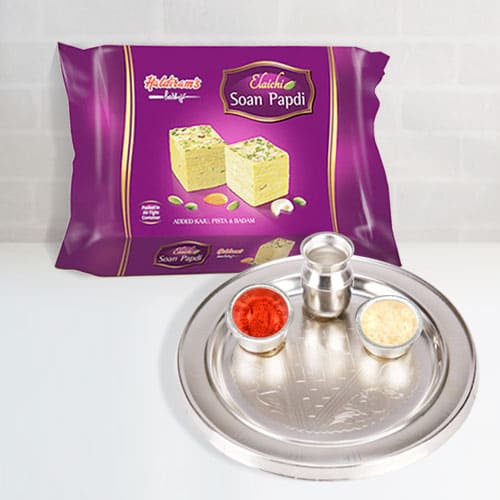 Silver Plated Puja Thali N Soan Papdi