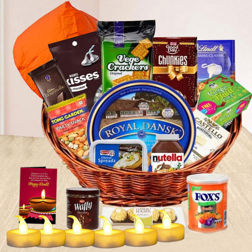 Diwali Chocolates Crackers n Cheese Mega Gift Baskets