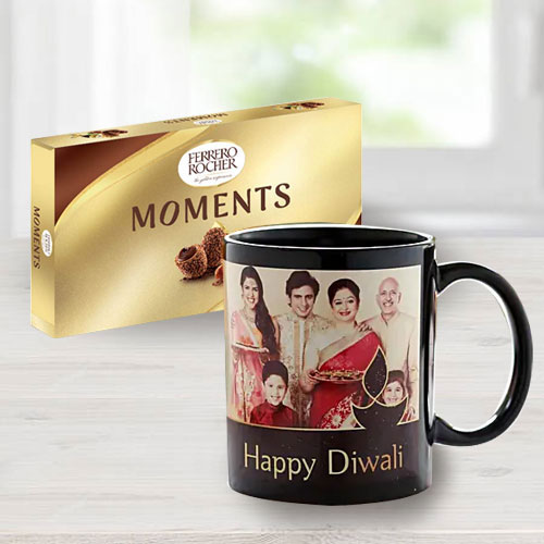 Special Personalized Family Photo Mug with Ferrero Rocher Chocolate on Diwali