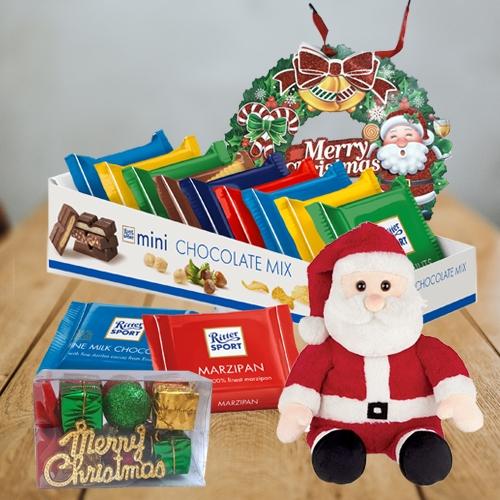 Marvelous Ritter Sport Chocos with Santa Claus Soft Toy N Wreath