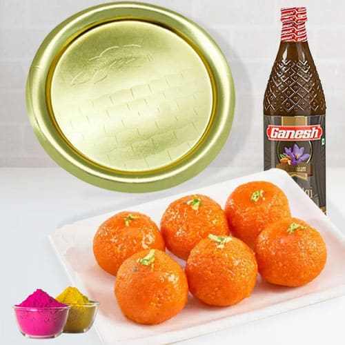 Delicious Haldirams Ghee Laddu Golden Plated Thali n Thandai for Holi