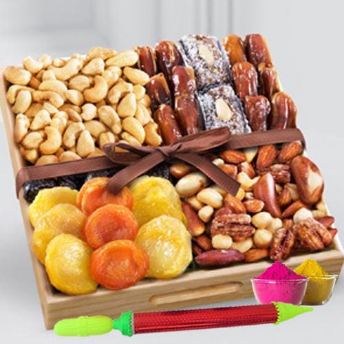 Mouth Watering Assorted Dry Fruits Gift Tray for Holi