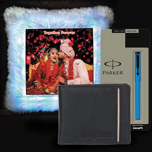 Amusing Personalized LED Fur Cushion with Wallet n Pen for Hubby