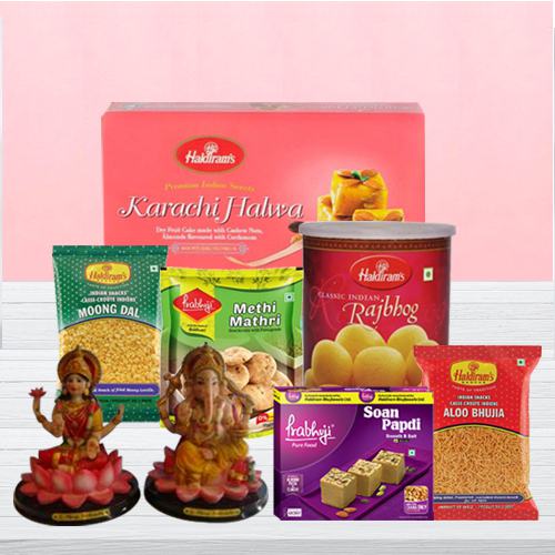 Traditional Laxmi Ganesh Idol with Haldirams Deepavali Sweets n Snacks Combo