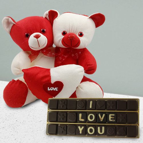 Attractive Two Body One Heart Couple Love Teddy with an I Love You Message Chocolate
