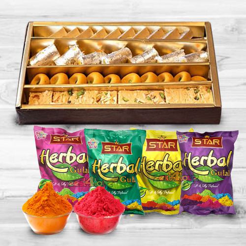 Assorted Sweets from Haldirams with Special Pack of Herbal and Scented Colors Combo