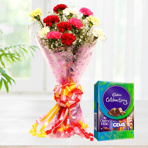 Mixed Flowers Bouquet with Cadbury Mini Celebrations Pack