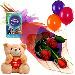 Roses with Teddy, Balloons N Chocolates