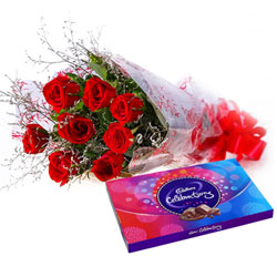 Beautiful Bouquet of Red Roses and Cadbury Celebrations