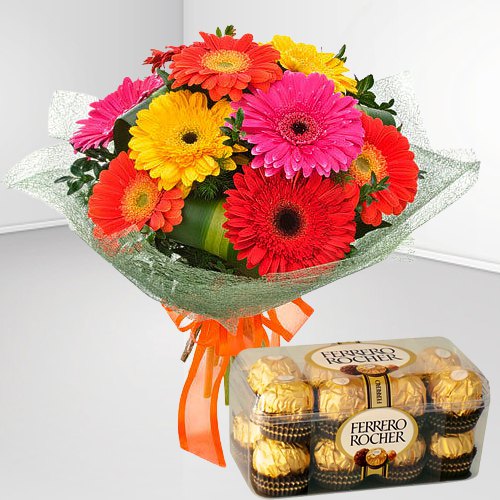 Mixed Gerberas N Ferrero Rocher Combo
