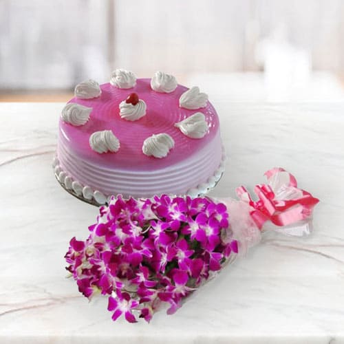 Amazing Cakes n Orchids Combo for Anniversary