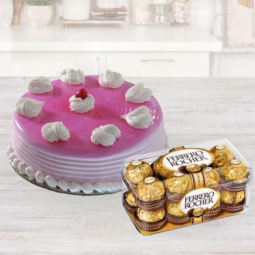 Yummy Strawberry Cake with Ferrero Rocher Chocolate for Birthday