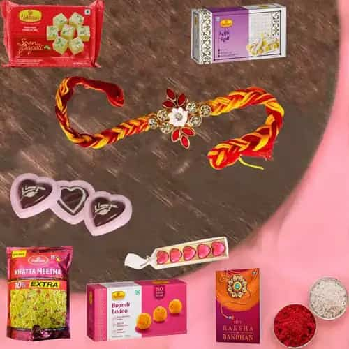 Delicious Sweets N Savory Haldirams Hamper with Rakhi