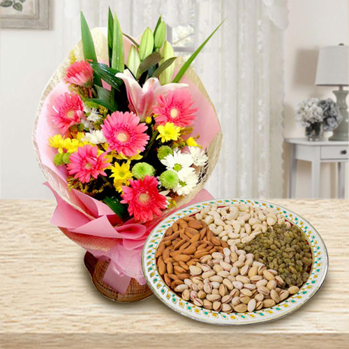 Colorful Flowers with Mixed Dry Fruits