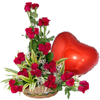 Red Roses with a Heart Shape Balloon Combo