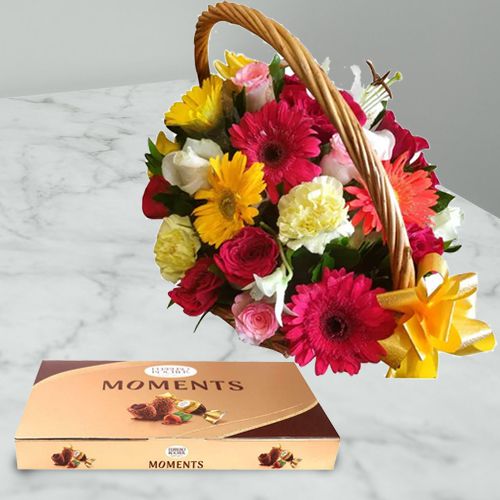 Impressive Basket of Mixed Flowers With Ferrero Rocher Moments