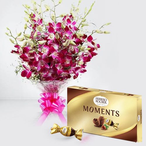 Lovely Bouquet of Orchids with Ferrero Rocher Moments