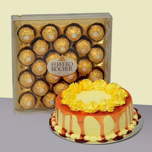 Blissful Treat of Ferrero Rocher Chocolates with Butter Scotch Cake