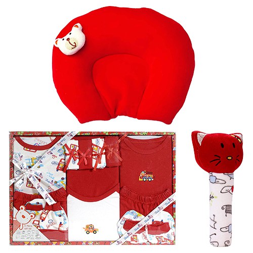 Marvelous Gift of Baby Clothing Set with Neck Supporting Pillow N Soft Toy