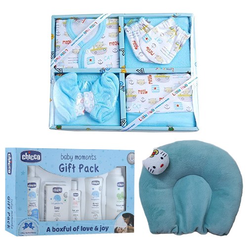 Amazing Gift of Baby Clothing N Chicco Gift Set with Neck Supporting Pillow