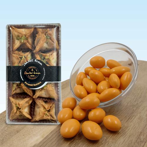 Ideal Gift of Kesar Flavor Almonds with Pyramid Baklawa