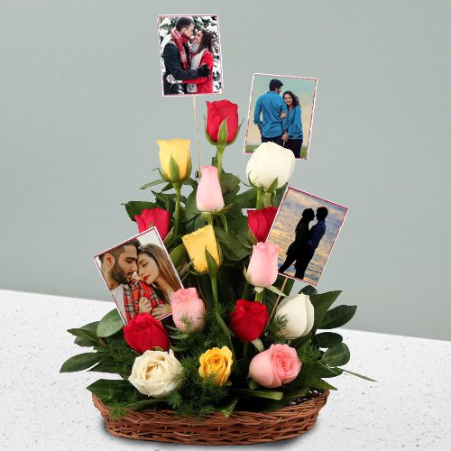 Stunning Arrangement of Mixed Roses n Personalized Pics