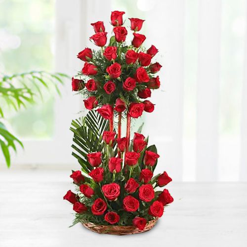 Spectacular 50 Red Roses Basket Arrangement
