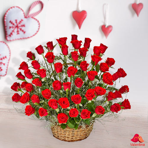 Elegant Red Roses Basket