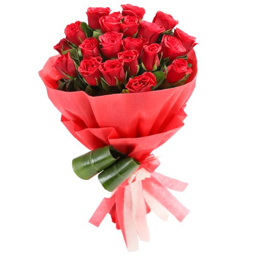 Romantic Red Roses Tissue Wrapped Bouquet
