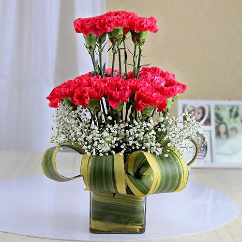 Amazing Double Layered Pink Carnation Arrangement in a Vase