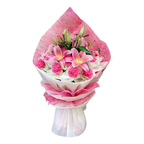 Pinkish Carnation n Lily Bouquet