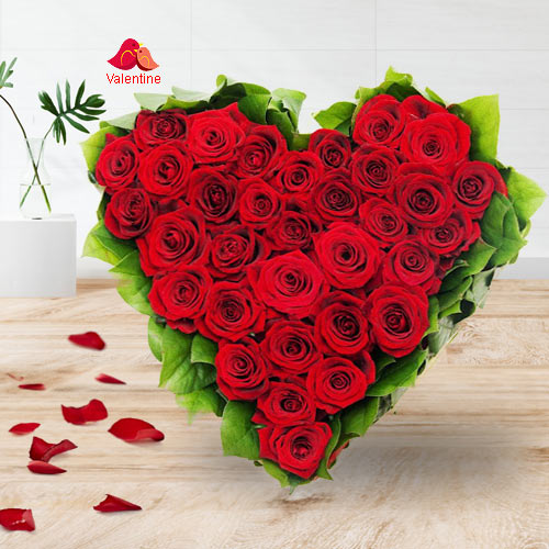 51 Exclusive Dutch Red Roses  in  Heart Shaped Arrangement