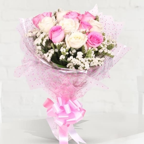 Pretty Pink and White Roses Bunch