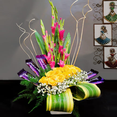 Aromatic Mixed Flowers N Cadbury Chocolate Arrangement