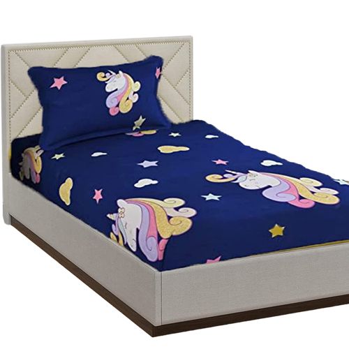 Fancy Unicorn Print Single Bed Sheet with Pillow Cover