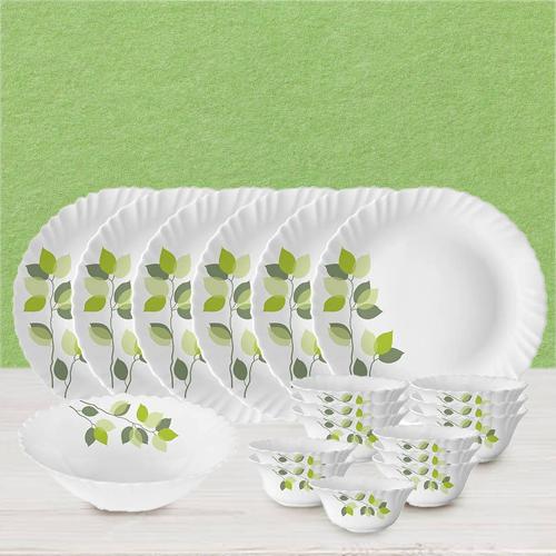 Designer Larah by Borosil Green Leaves Silk Series Dinner Set