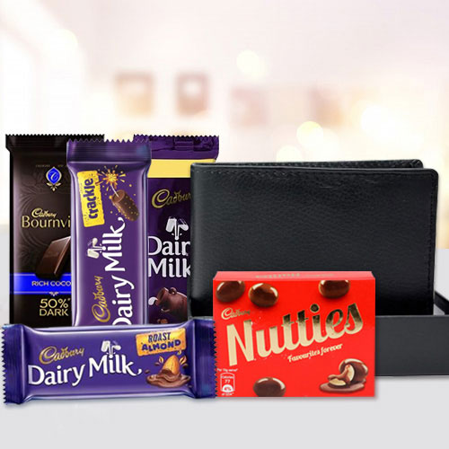 Admirable Mens Leather Wallet with Assorted Cadbury Chocolates