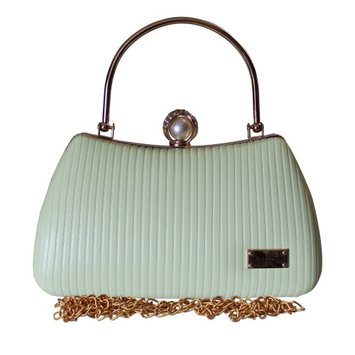 Light Green Striped Embossed Design Ladies Party Purse