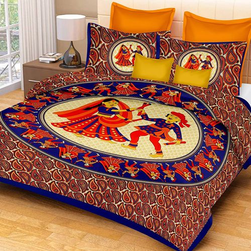 Remarkable Jaipuri Sanganeri Print Double Bed Sheet with 2 Pillow Covers