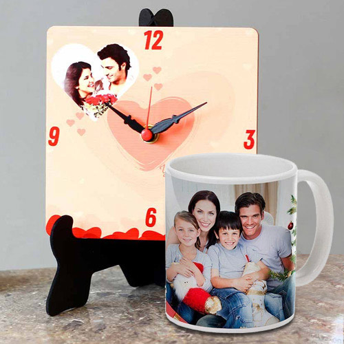 Eye Catching Personalized Photo Table Clock with a Personalized Coffee Mug