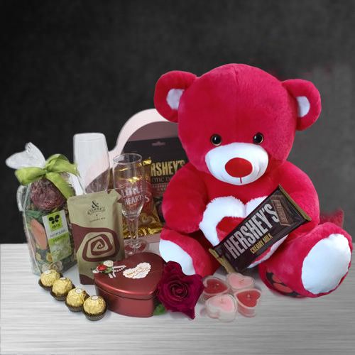 Amazing Candle Lit Romantic Evening Hamper with Teddy n Imported Chocolates