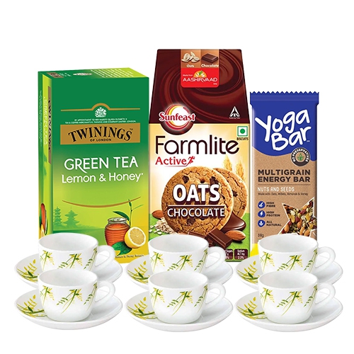 Remarkable Tea Set N Yoga Bar Gift Hamper