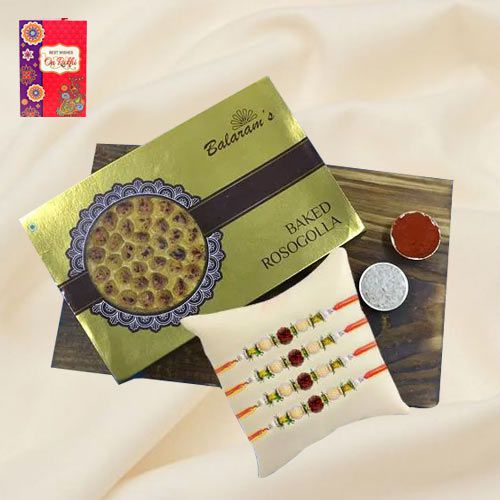 Finest Balaram Mullicks Baked Rasgulla with Rudraksha Rakhi Set