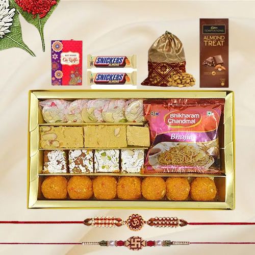 Sweets Solitaire N Auspicious Rakhi Combo