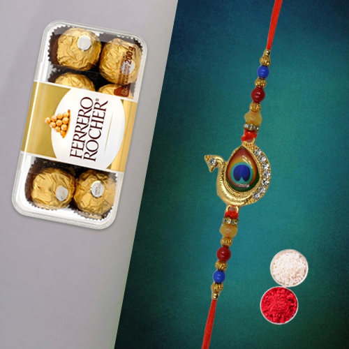 Decorative Mayur Rakhi with Ferrero Rocher
